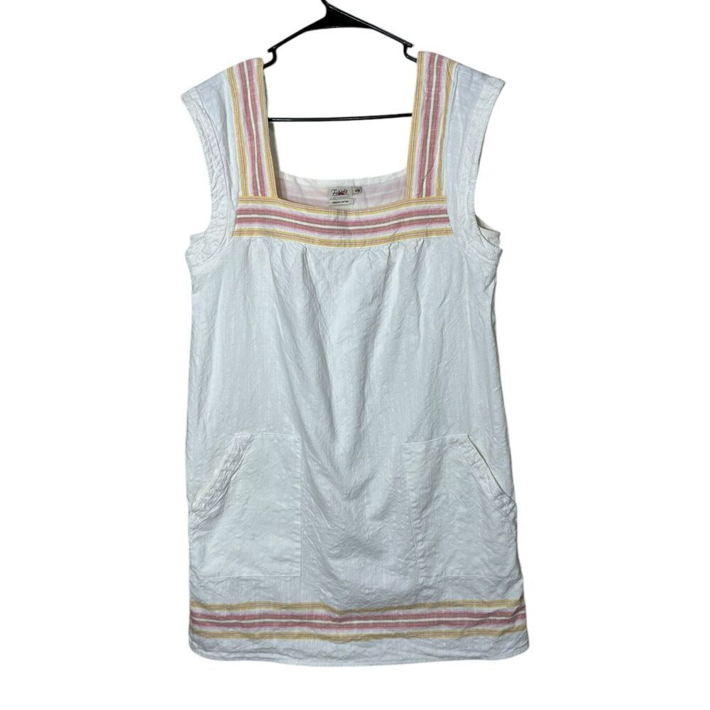 Faherty Organic Cotton Hailee Shift Dress White Apres Soleil Stripe Size M